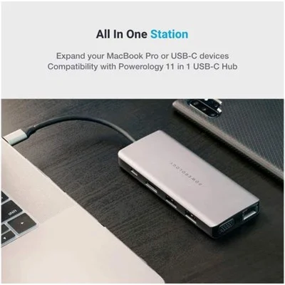 Adapter 11 In 1 Usb-C Hub Ethernet Hdmi Vga  Powerology - Grey