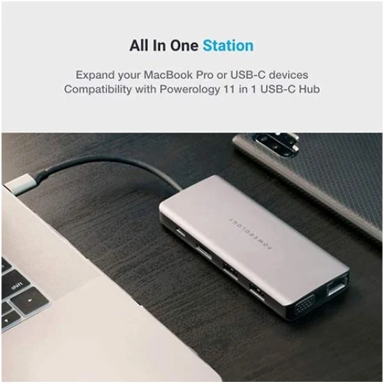 Adapter 11 In 1 Usb-C Hub Ethernet Hdmi Vga  Powerology - Grey