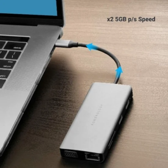 Adapter 11 In 1 Usb-C Hub Ethernet Hdmi Vga  Powerology - Grey