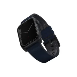 Uniq Straden Waterproof Leather Hybrid Apple Watch Strap 45/44/42mm - Prussian Blue