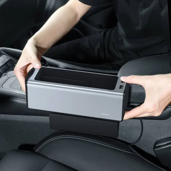 Baseus car organizer cup holder charging 2x USB HUB silver