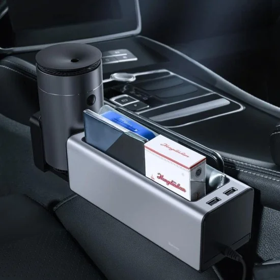 Baseus car organizer cup holder charging 2x USB HUB silver