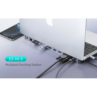 Adapter 11In1 Multi-Display Usb-C Hub & Laptop Stand Powerology - Grey
