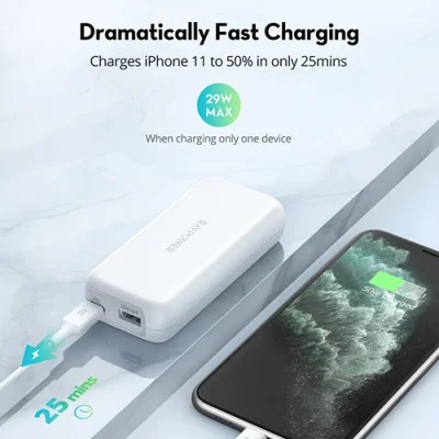 RAVPower PD Pioneer 10000mAh 29W Portable Charger 2-Port Power Bank &ndash; White