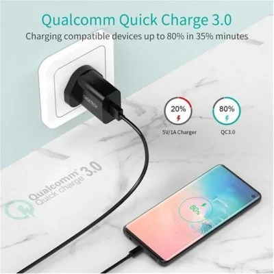 CHOETECH Quick Charge 3.0 18W USB Wall Charger UK + AC Cable &ndash; Black