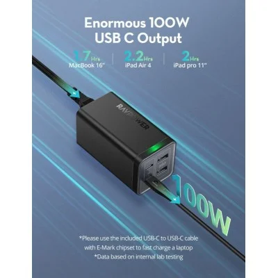 Decktop Charger PD Pioneer120W 4-Port US RAVPower Black