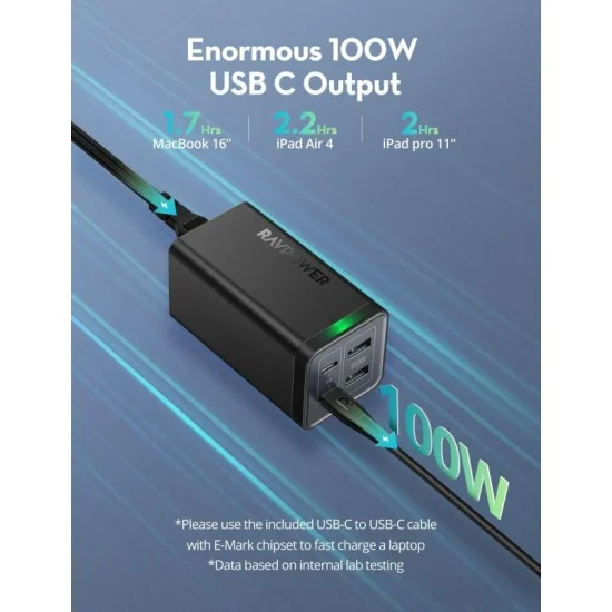Decktop Charger PD Pioneer120W 4-Port US RAVPower Black