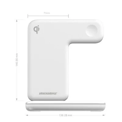 RockRose Airwave Pro Max 3 in 1 Qi Wireless Phone Charging Stand - White