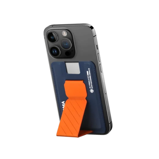 skinarma kado mag-charge card holder with grip stand &ndash; blue orange