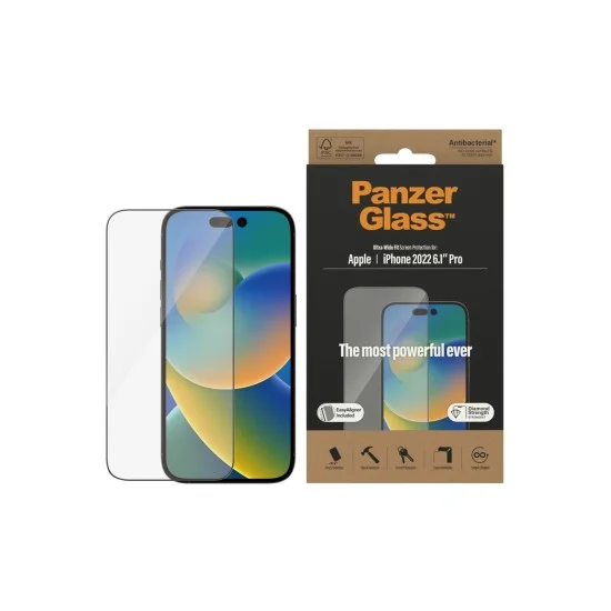 PanzerGlass iPhone 14 Pro Antibacterial Tempered Glass Ultra Wide Fit - Clear
