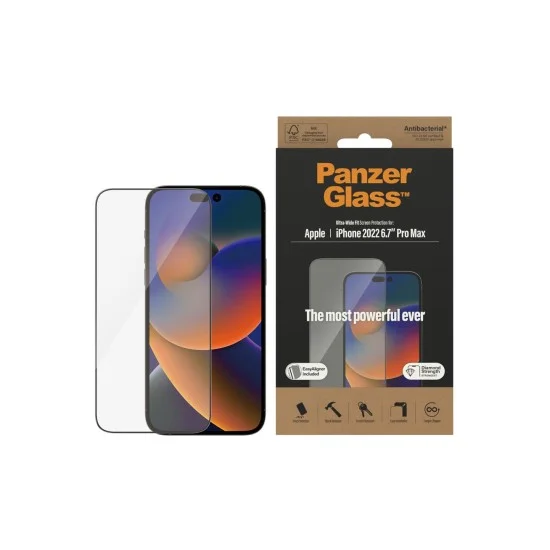PanzerGlass iPhone 14 Pro Max Antibacterial Tempered Glass Ultra Wide Fit - Clear