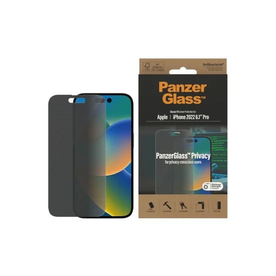 PanzerGlass iPhone 14 Pro Antibacterial Tempered Glass Classic Fit - Privacy