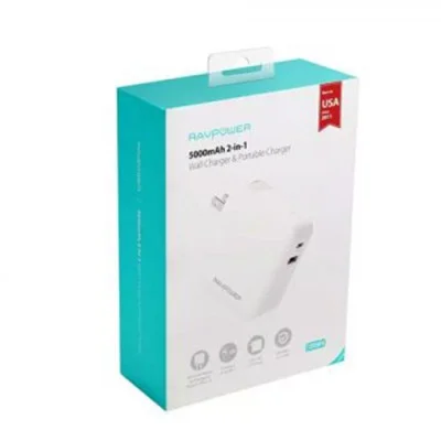 RAVPower 18W 2-Port 5000mAh 2-in-1 Wall Charger & Portable Charger &ndash; White