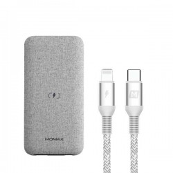 Momax Q.Power Touch Wireless Battery 10000mAh with Lightning Cable - Light Grey