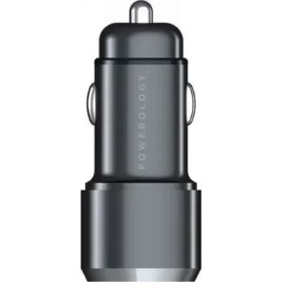 Powerology - UltraQuick - Car Charger Total Power 38 Watts With Cable From Type C to Type C