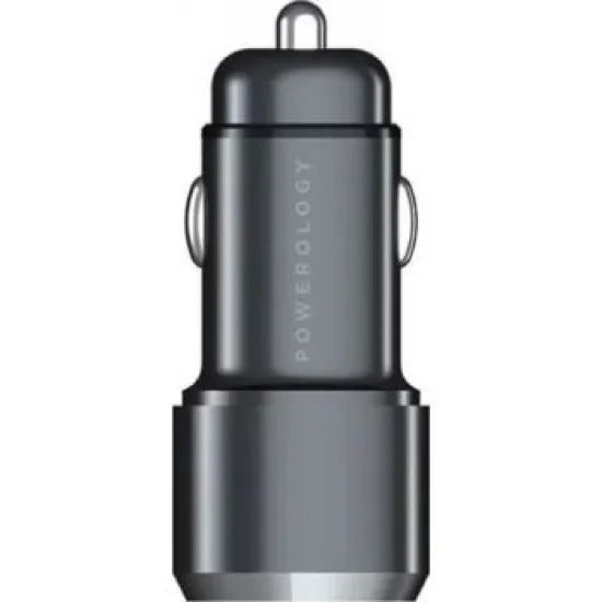 Powerology - UltraQuick - Car Charger Total Power 38 Watts With Cable From Type C to Type C