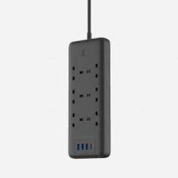 باورولوجي مقبس متعدد المنافذ 6 تيار متردد ، 3 يو إس بي ومنفذ USB-C PD 30 واط ، 3250 واط 13 أمبير - أسود
