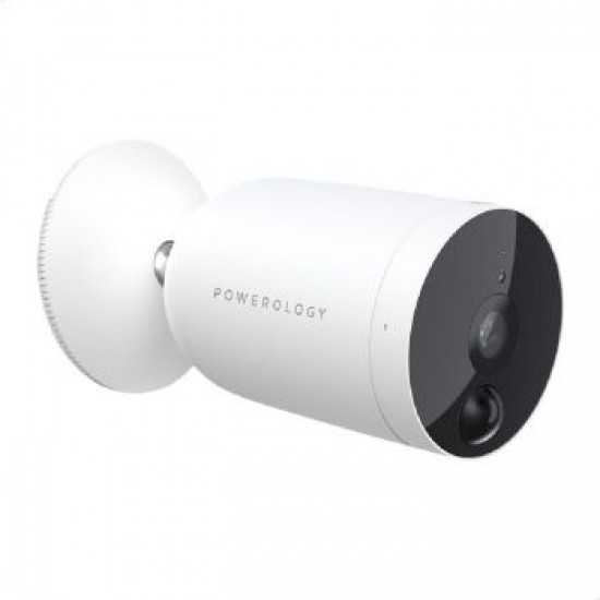 باورلوجي كاميرا الذكية اللاسلكية الخارجية بتقنية الواي فاي وبطارية قابلة لإعادة الشحن لمدة ٣ أشهر في وضع الاستعداد - أبيض