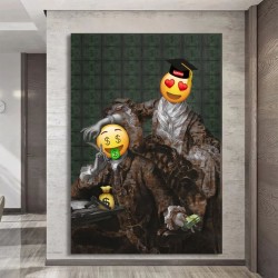 Canvas painting in the costume of princes with a dollar background with emoji
