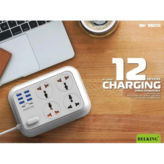 MOXOM Power Strip 6 Usb + 4 power Socket + 2 Type C port - White