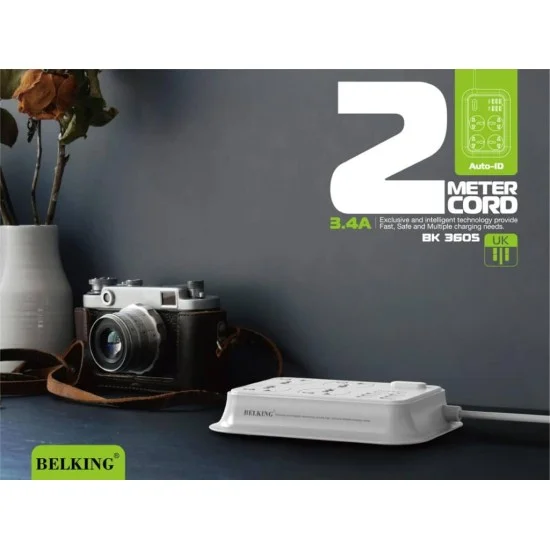 MOXOM Power Strip 6 Usb + 4 power Socket + 2 Type C port - White