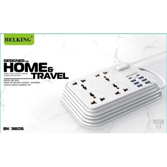 MOXOM Power Strip 6 Usb + 4 power Socket + 2 Type C port - White