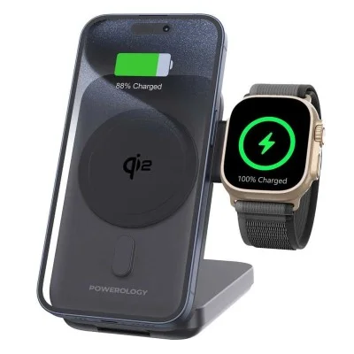 Powerology 10000mAh Qi2 3 in 1 - 15W iPh15 MagSafe Power Bank - Black