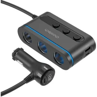 Choetech 3 Sockets 2C+1A Cigarette Lighter Splitter - Black