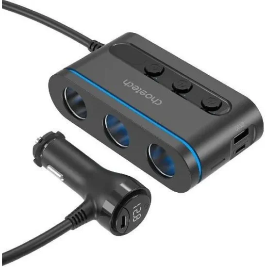 Choetech 3 Sockets 2C+1A Cigarette Lighter Splitter - Black
