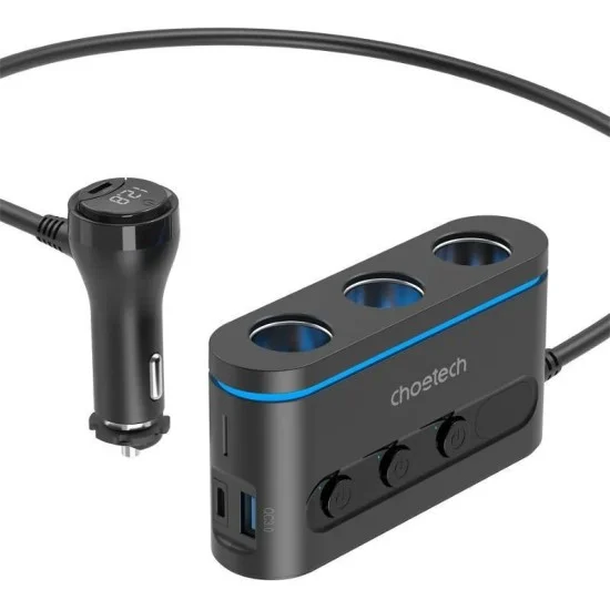 Choetech 3 Sockets 2C+1A Cigarette Lighter Splitter - Black