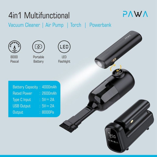 Pawa 4 IN 1 Multifunctional Vacuum Cleaner And Air Pump Black
