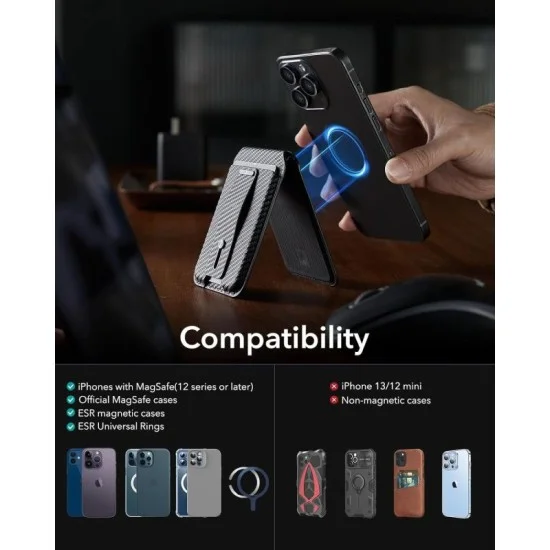 ESR HaloLock Geo Wallet Grip Stand - Carbon Fiber