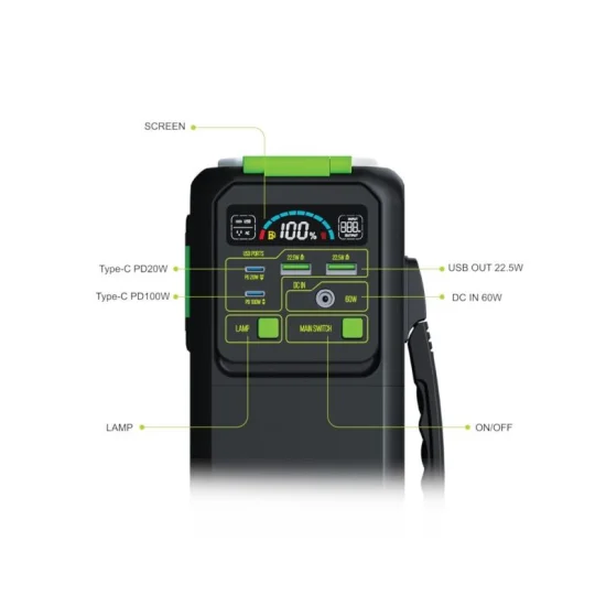 GOUI Power Station 200W and LED Flash Lighr, Dark Green and Black