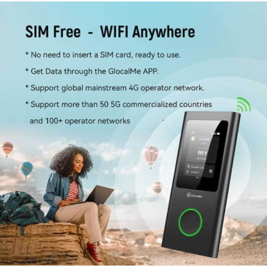 GlocalMe U50 Numen Air 5G Mobile Wi-Fi Hotspot (1GB Global Data Plan)- Black