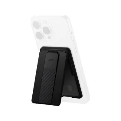 Uniq Heldro ID Magnetic Card Holder With Grip-Band And Stand - Midnight Black