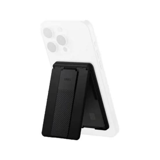 Uniq Heldro ID Magnetic Card Holder With Grip-Band And Stand - Midnight Black
