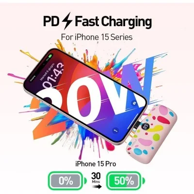 IWALK LINKME PRO FAST CHARGE POCKET BATTERY USB-C 4800 MAH (Pink Bubble)