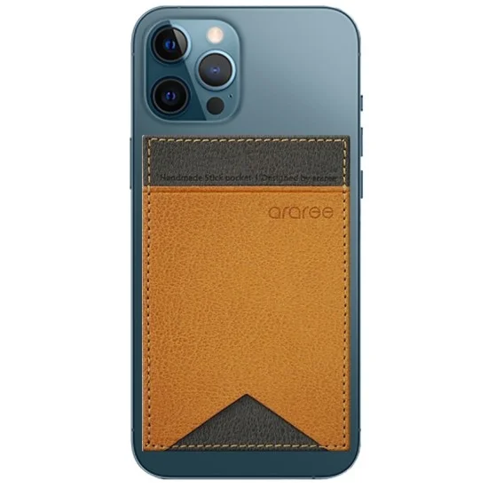 Araree Stick Pocket Lite Synthetic Leather Universal Card Holder for Mobile - Saddle Brown