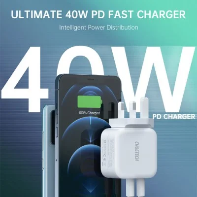 Choetech 40W Dual USB C Port Charger - White