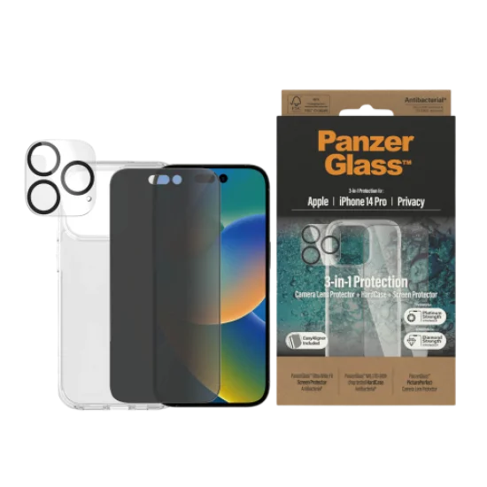 PanzerGlass iPhone 14 6.1" Pro Bundle Privacy (Screen Protector + Camera Lense+ HardCase)