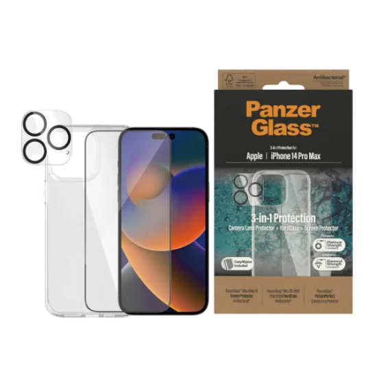 PanzerGlass iPhone 14 6.7" Pro Max Bundle Clear (Screen Protector + Camera Lense+ HardCase)