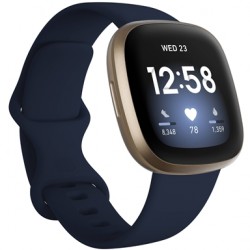 Fitbit Versa 3 Fitness Aluminum Wristband with Heart Rate Tracket - Midnight/Soft Gold Aluminum