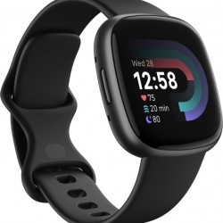 Fitbit Versa 4 Fitness Aluminum Wristband with Heart Rate Tracker - Black / Graphite Aluminum