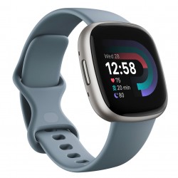 Fitbit Versa 4 Fitness Aluminum Wristband with Heart Rate Tracker - 'Waterfall Blue / Platinum Aluminum