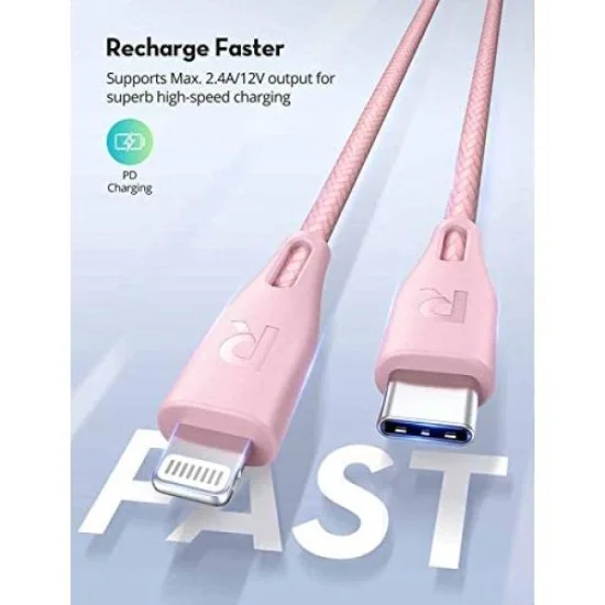 RAVPower 1.2m Type-C to Lightning Cable Nylon Pink