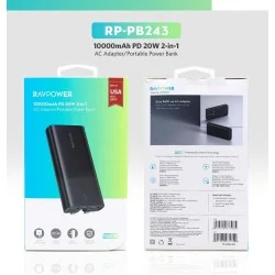 Ravpower 2-In-1 Power Bank & AC Adapter 10000mAh Black