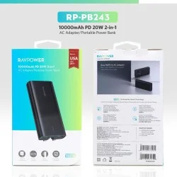 Ravpower 2-In-1 Power Bank & AC Adapter 10000mAh Black