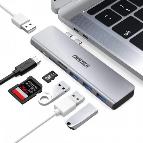 Adapter 7 In 1 Macbook Air For Macbook Pro/Air 13-16&rdquo;2016-2020, Macbook Choetech - Grey