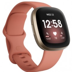 Fitbit Versa 3 Fitness Aluminum Wristband with Heart Rate Tracket - Pink Clay/Soft Gold Aluminum