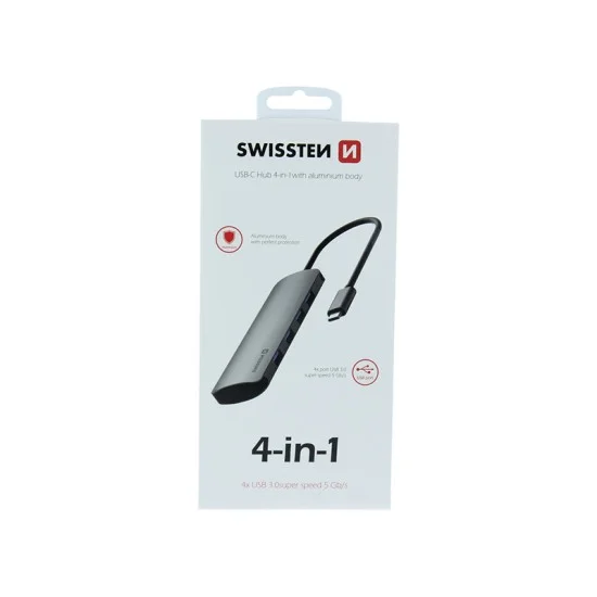 Adapter 4 In 1 Usb-C Hub Swissten - Grey
